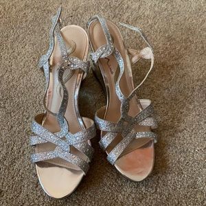 Strap Silver Wedge Heels With Gems